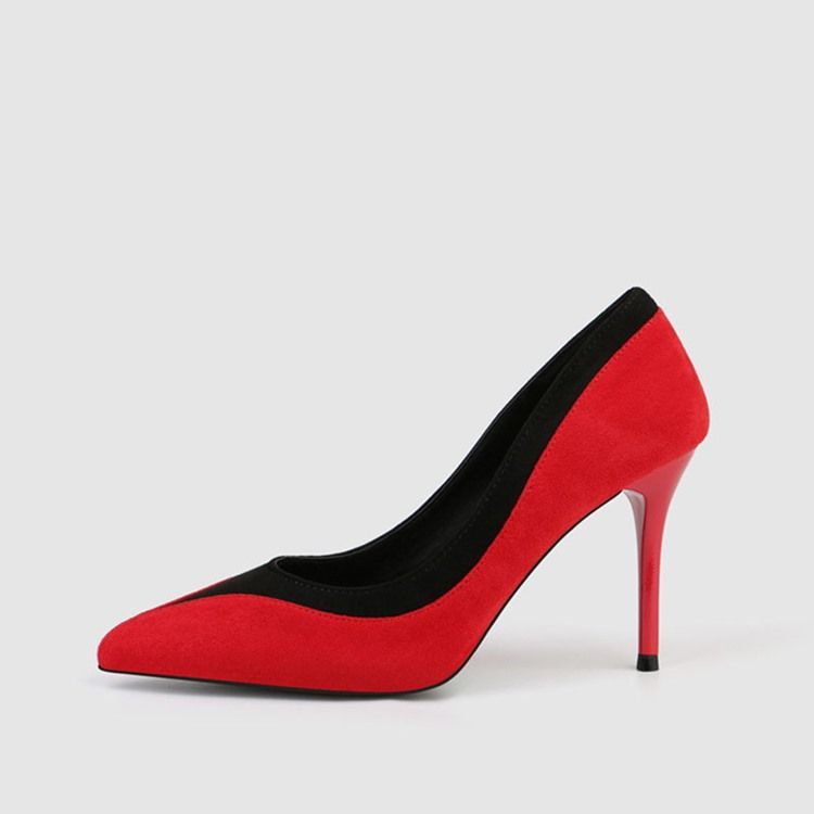 Faux Suede Color Block Slip-On Spiss Tå Stiletthæl Kvinners Pumps