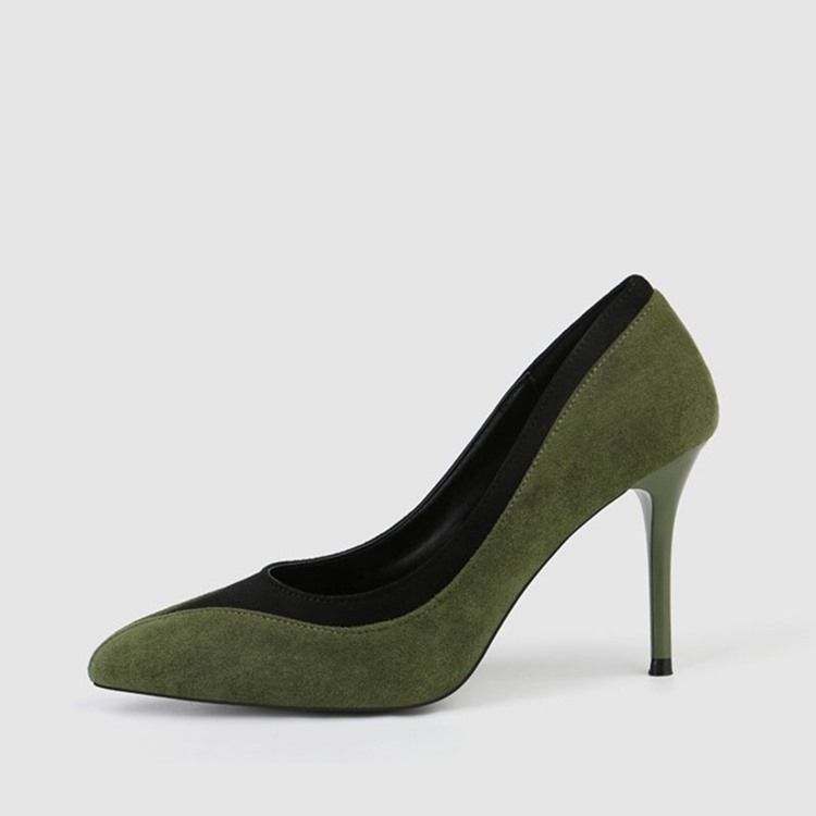 Faux Suede Color Block Slip-On Spiss Tå Stiletthæl Kvinners Pumps