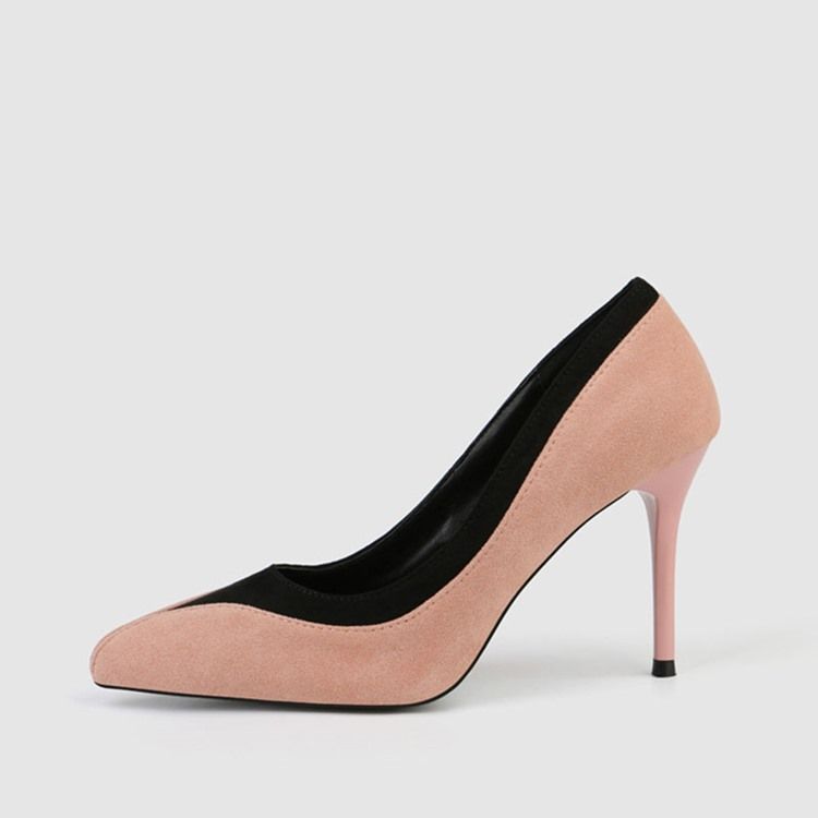 Faux Suede Color Block Slip-On Spiss Tå Stiletthæl Kvinners Pumps