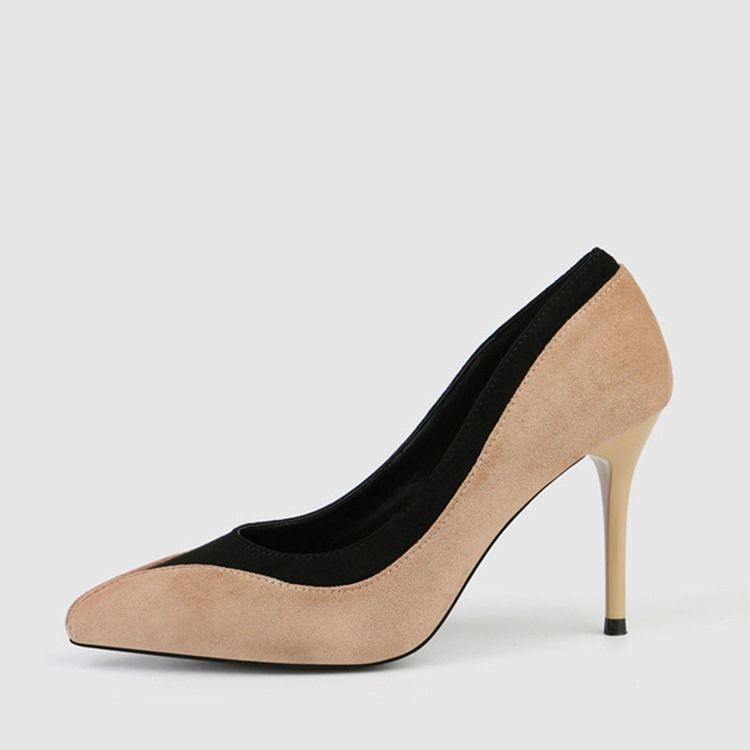 Faux Suede Color Block Slip-On Spiss Tå Stiletthæl Kvinners Pumps