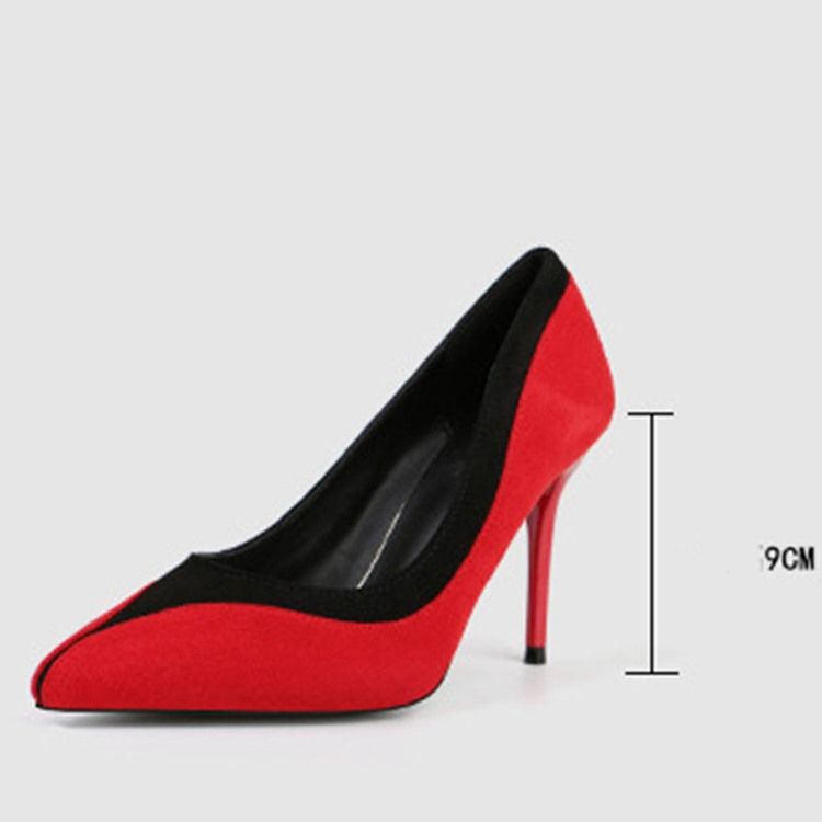 Faux Suede Color Block Slip-On Spiss Tå Stiletthæl Kvinners Pumps