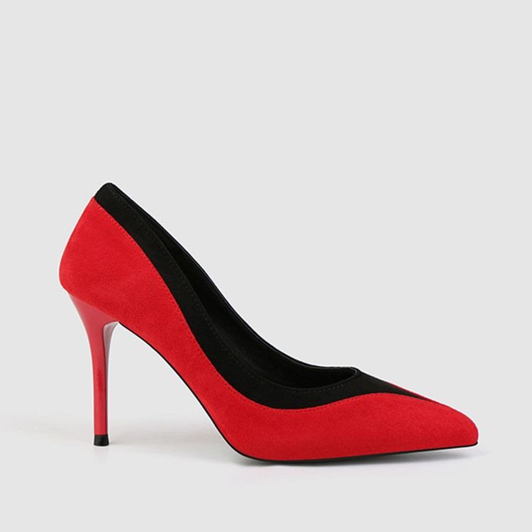 Faux Suede Color Block Slip-On Spiss Tå Stiletthæl Kvinners Pumps