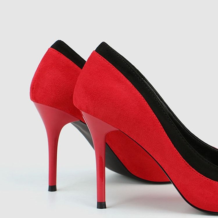 Faux Suede Color Block Slip-On Spiss Tå Stiletthæl Kvinners Pumps