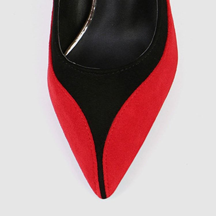 Faux Suede Color Block Slip-On Spiss Tå Stiletthæl Kvinners Pumps