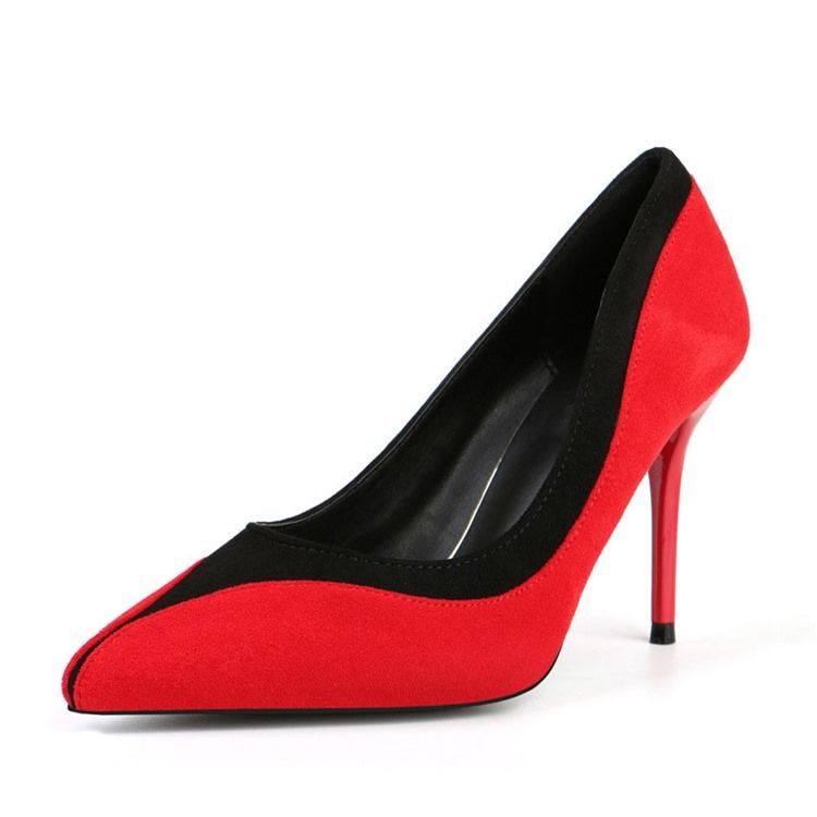 Faux Suede Color Block Slip-On Spiss Tå Stiletthæl Kvinners Pumps