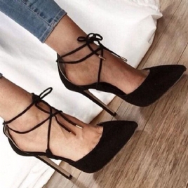 Pumps Med Spiss Tå Stiletthæl Med Snøring