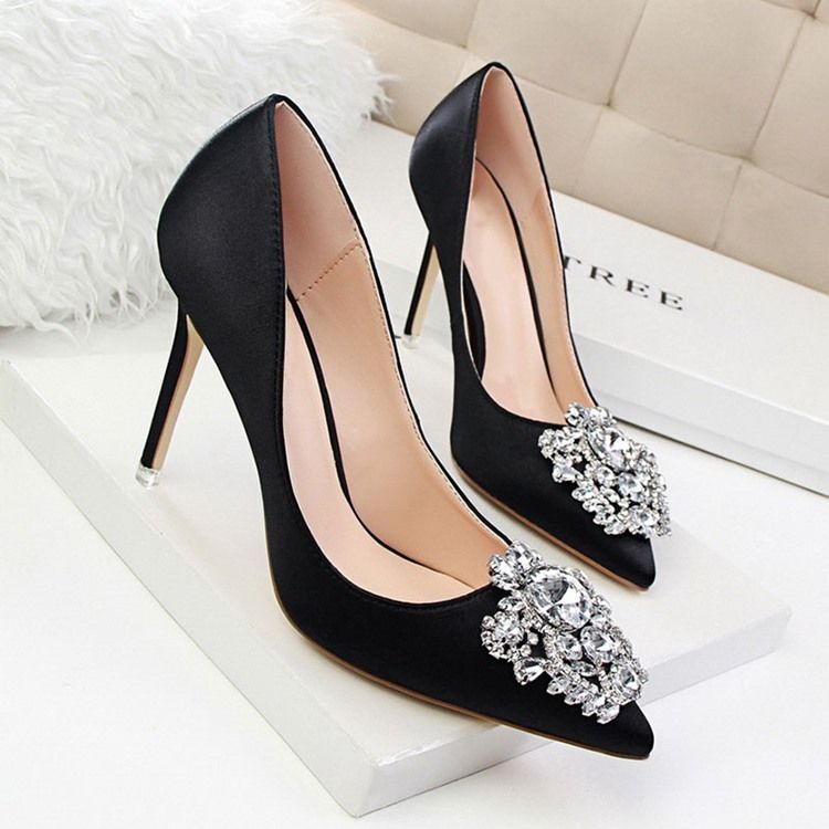 Rhinestone Spiss Tå Stiletthæl Vanlig Tynn Damesko Pumps