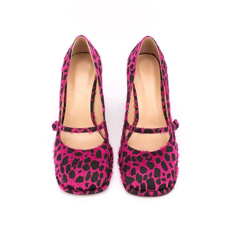 Square Toe Borrelås Chunky Heel Uformelle Tynne Sko