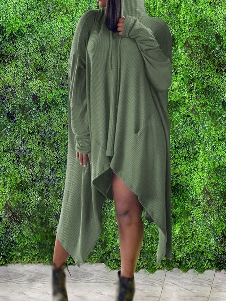 Ankellang Langermet Asymmetrisk Vanlig Pullover-Kjole