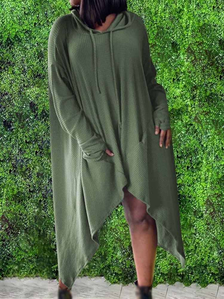 Ankellang Langermet Asymmetrisk Vanlig Pullover-Kjole