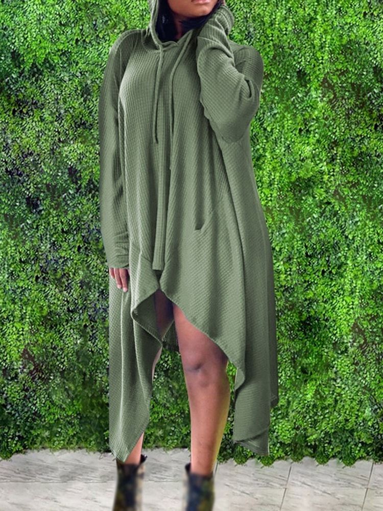 Ankellang Langermet Asymmetrisk Vanlig Pullover-Kjole