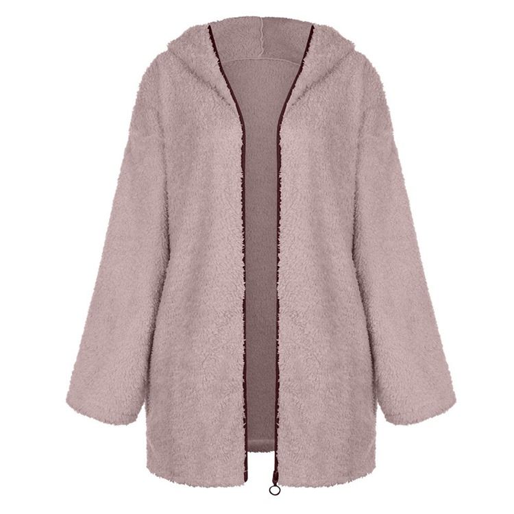 Glidelås Patchwork Fleece Hettegenser I Mellomlang Lengde