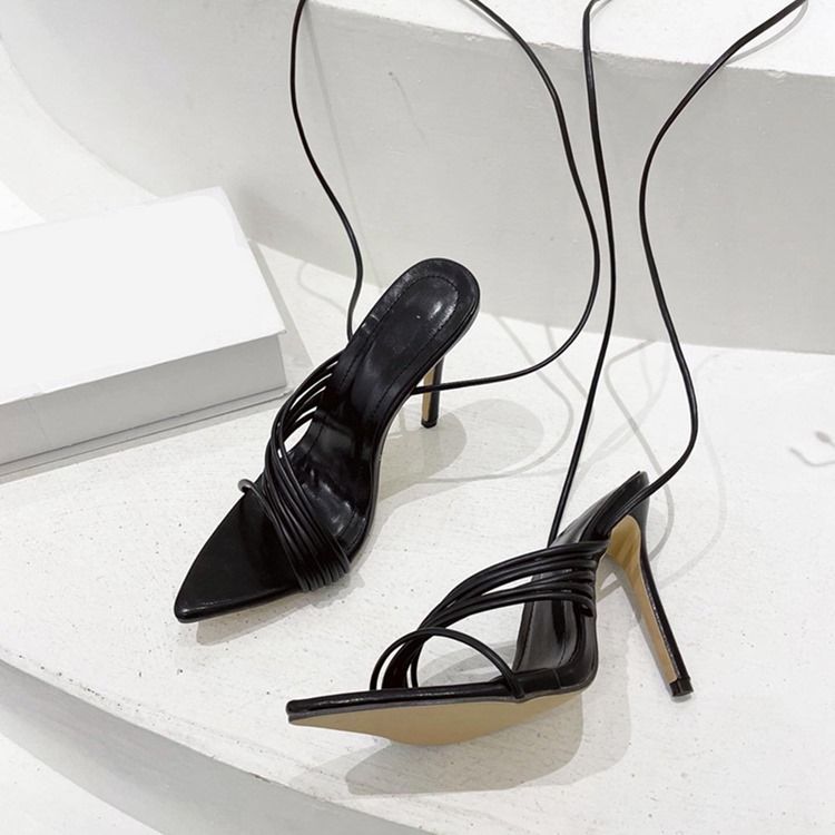 Åpen Tå Stiletthæl Profesjonelle Sandaler Med Snøring