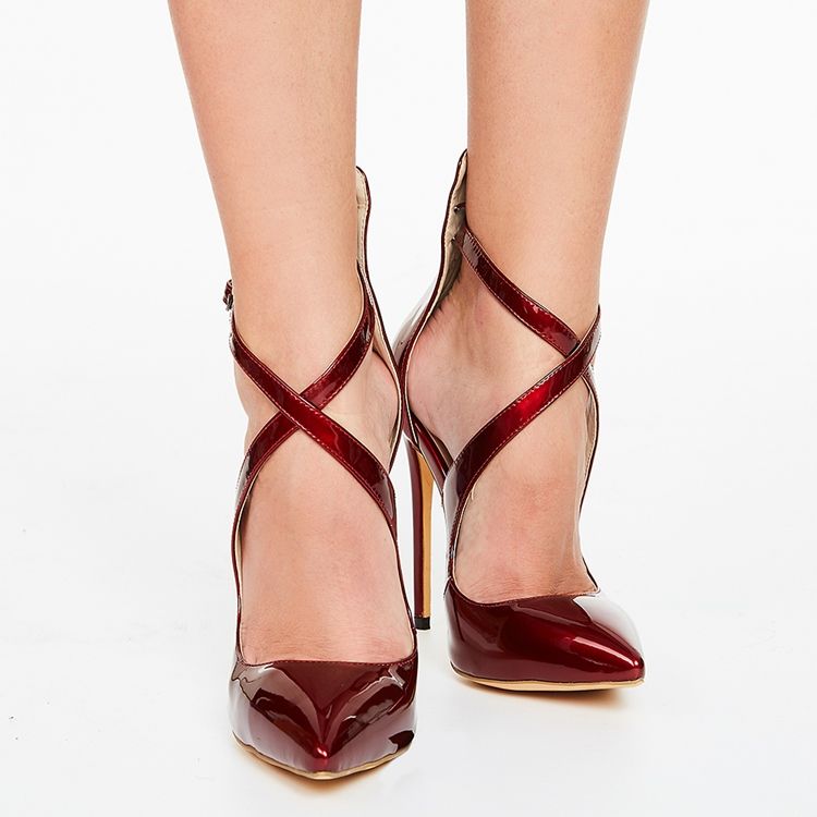 Burgundy Cross Wrap Spissede Stiletto-Sandaler