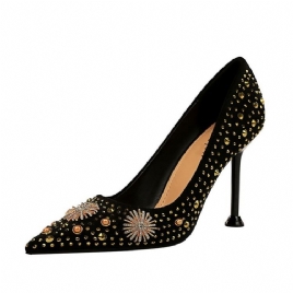Stiletthæl Med Spiss Tå Rhinestone Vanlige Tynne Sko
