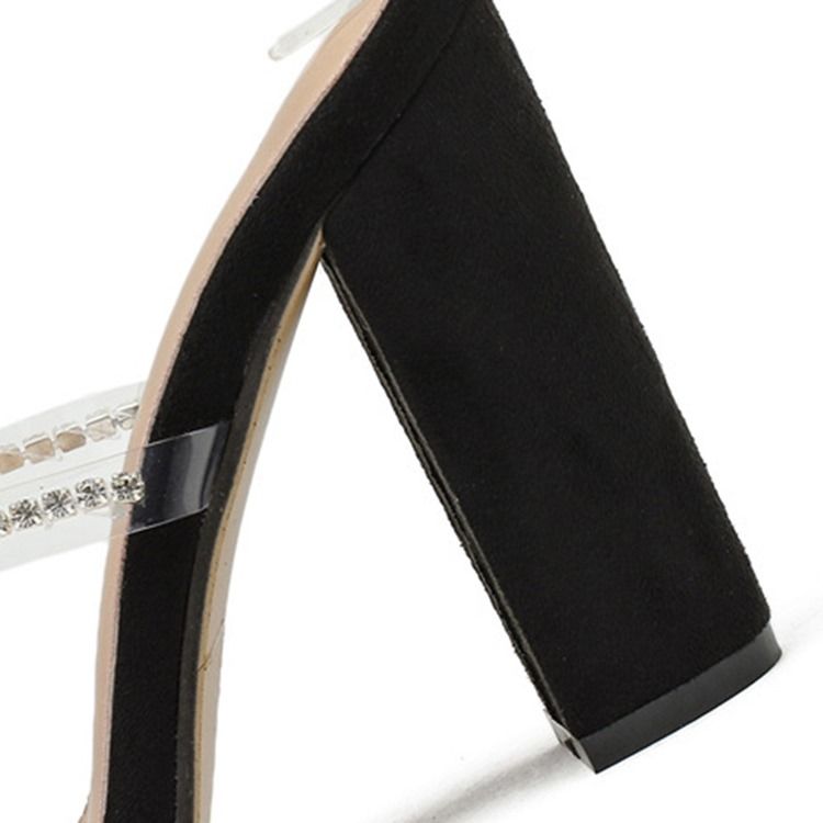 T-Formet Spenne Rund Tå Chunky Hæl Rhinestone Sandaler