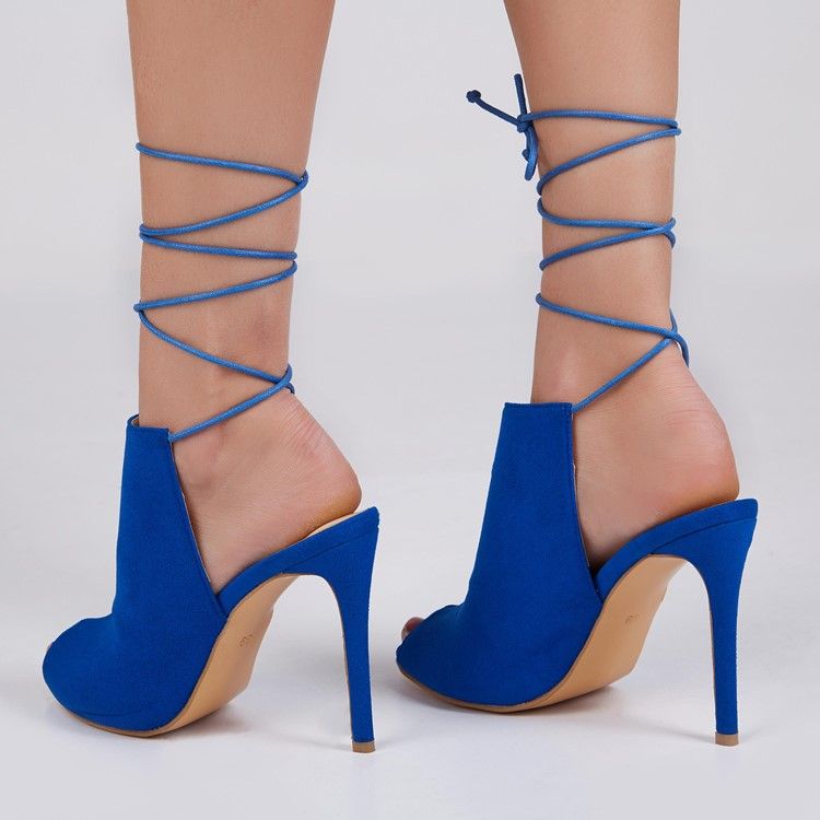 Trendy Blå Snøring Peep Toe-Sandaler