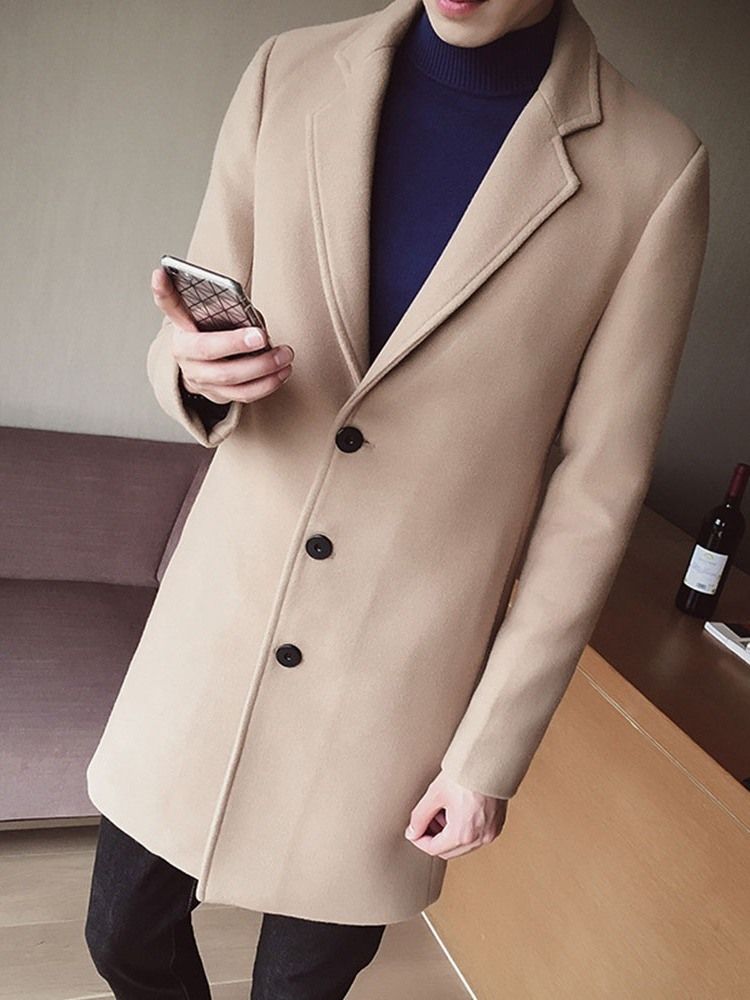 Lapel Button Mid-Length Vinter Single-Breasted Herrefrakk