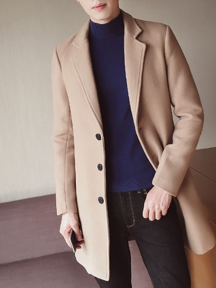 Lapel Button Mid-Length Vinter Single-Breasted Herrefrakk