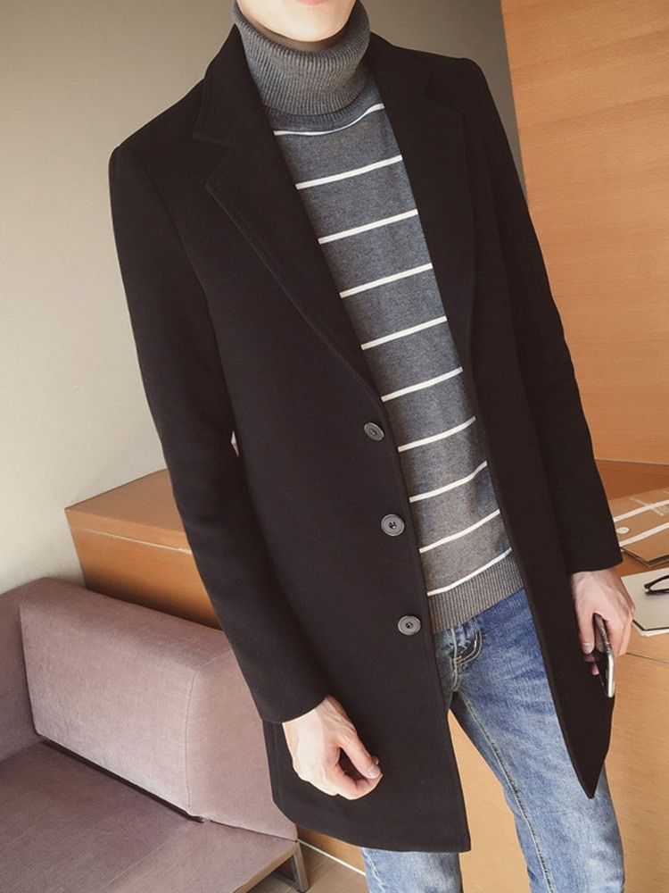 Lapel Button Mid-Length Vinter Single-Breasted Herrefrakk