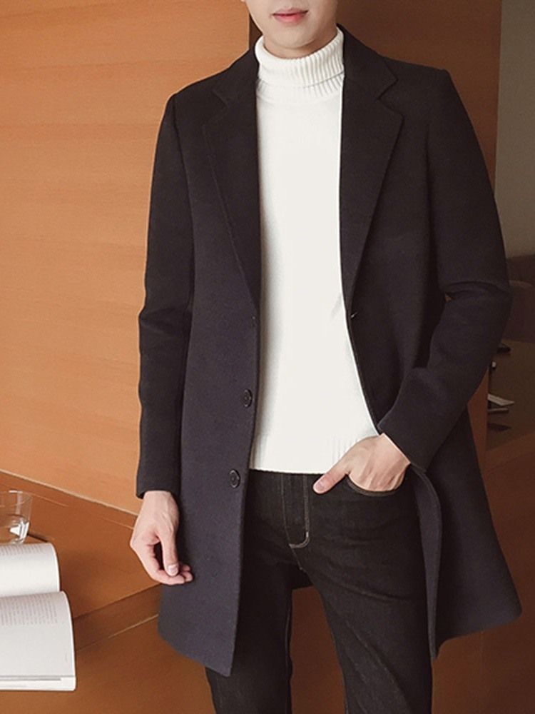 Lapel Button Mid-Length Vinter Single-Breasted Herrefrakk