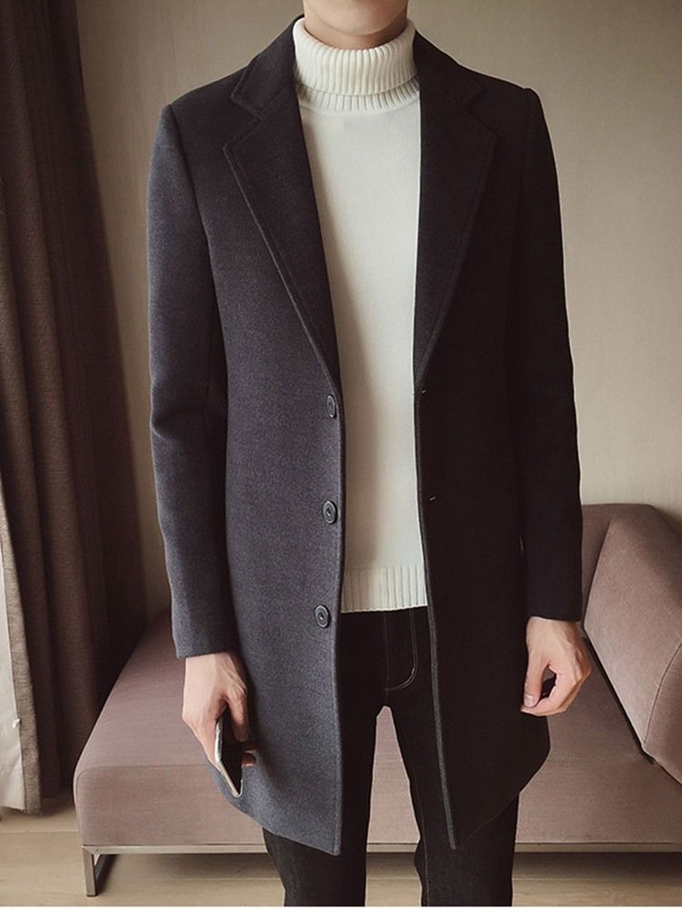 Lapel Button Mid-Length Vinter Single-Breasted Herrefrakk