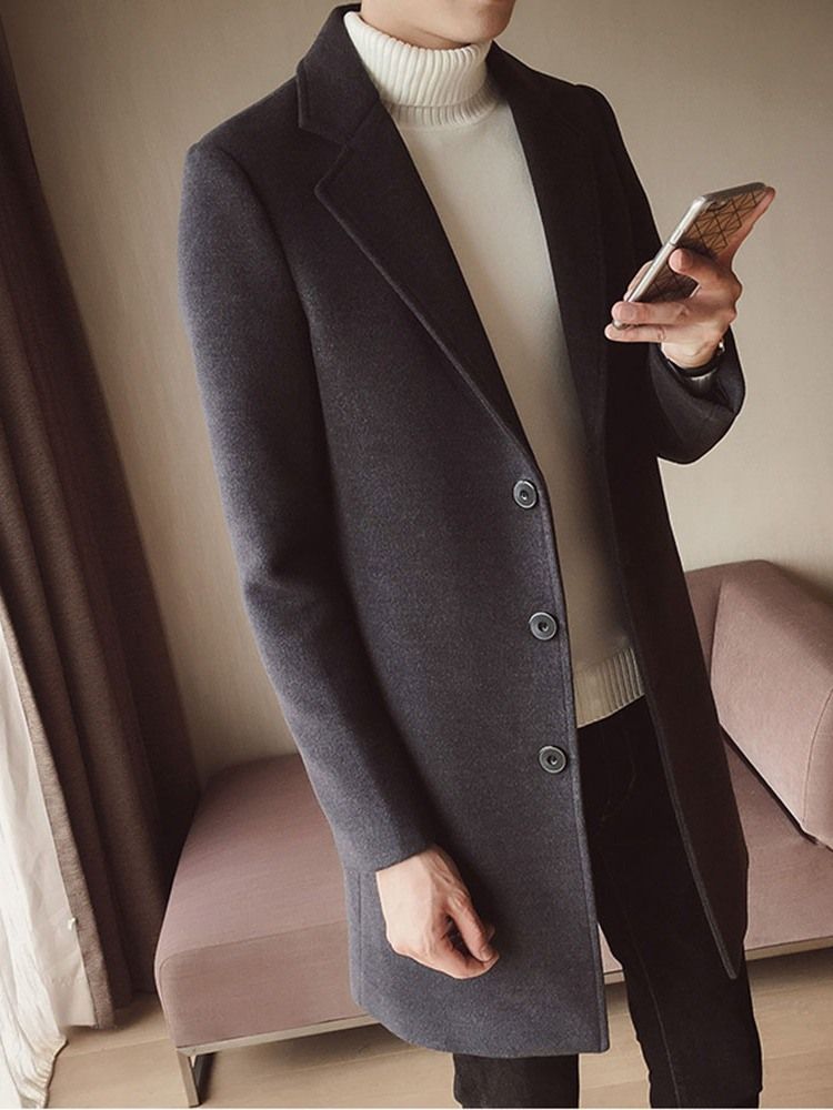 Lapel Button Mid-Length Vinter Single-Breasted Herrefrakk