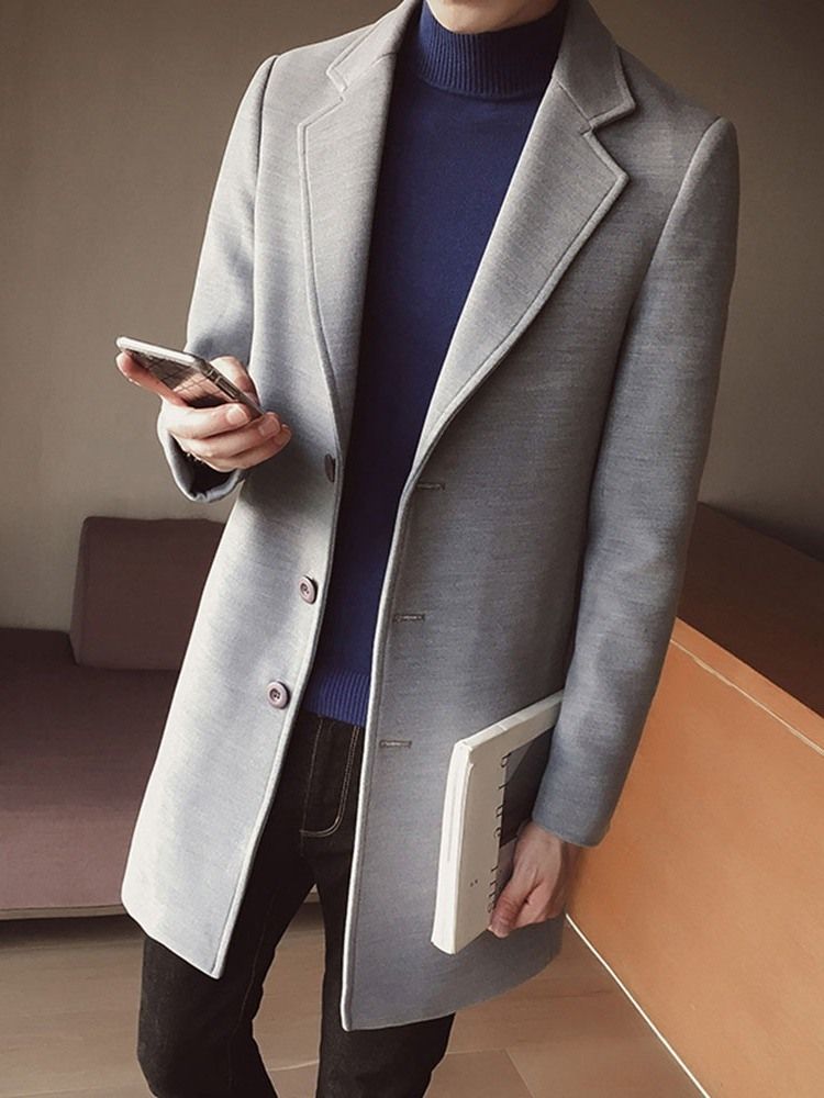 Lapel Button Mid-Length Vinter Single-Breasted Herrefrakk