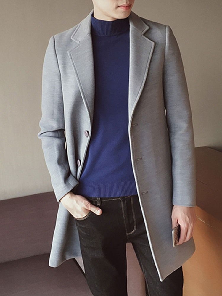 Lapel Button Mid-Length Vinter Single-Breasted Herrefrakk