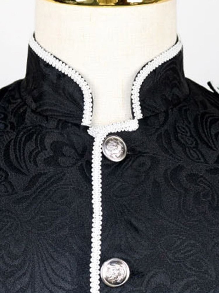 Button Color Block Stand Collar Vintage Herrejakke