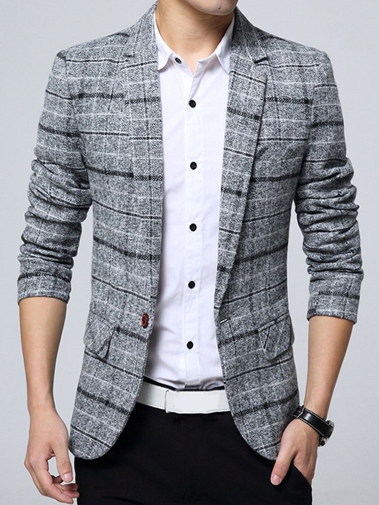 Én Knapps Rutete Jakkeslag Vogue Slim Blazer For Menn