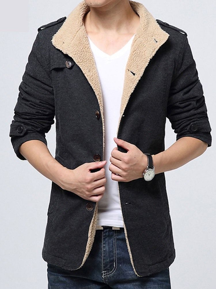 Ensfarget Fleece-Jakke Med Ensfarget Krage