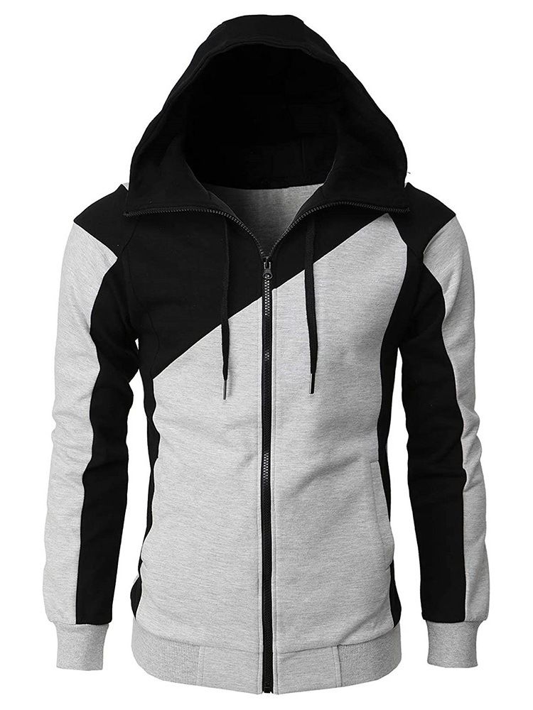 Hette Color Block Patchwork Sports Zipper Jakke