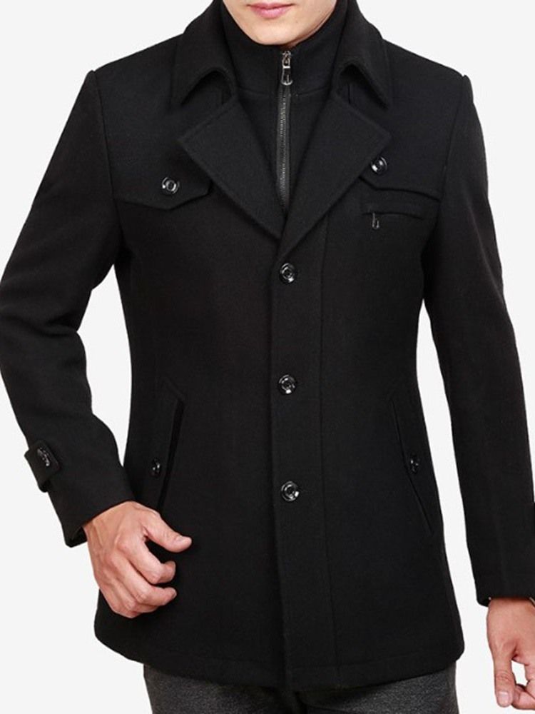 Lapel Pocket Plain Single-Breasted Høstjakke