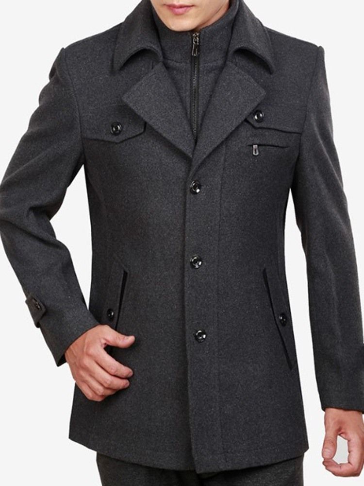 Lapel Pocket Plain Single-Breasted Høstjakke