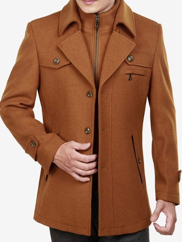 Lapel Pocket Plain Single-Breasted Høstjakke
