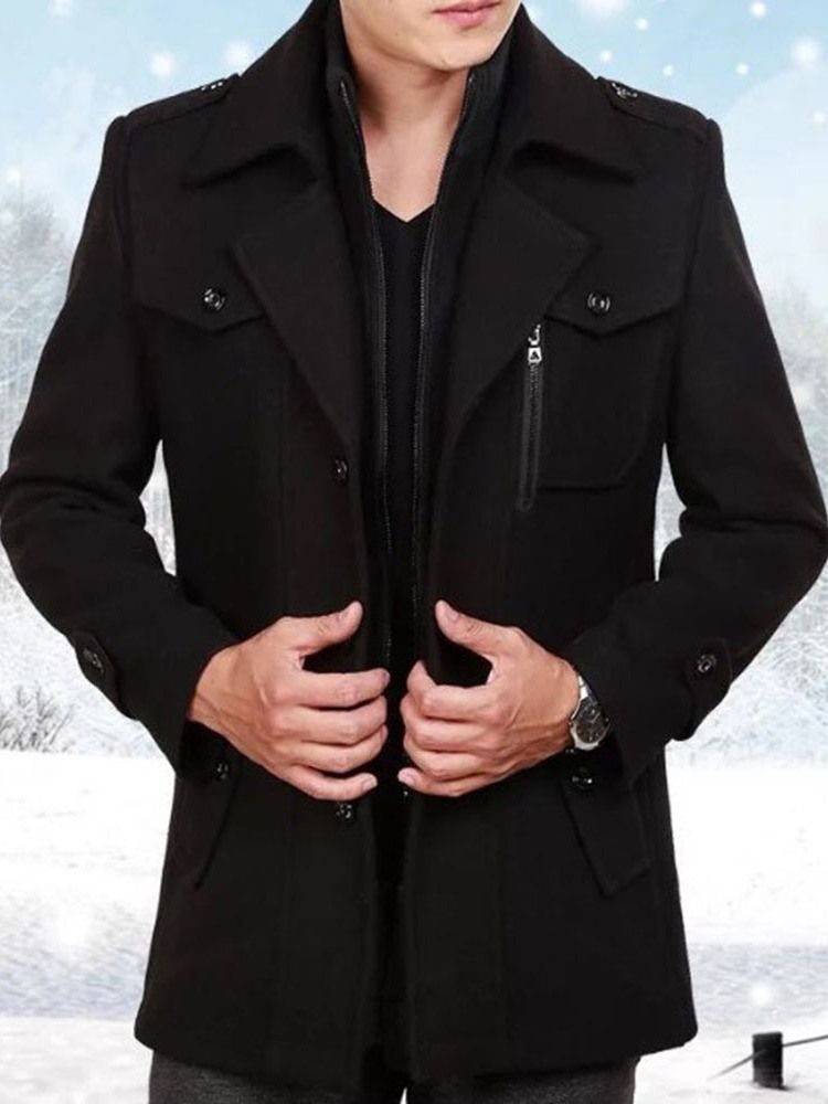 Lapel Pocket Plain Single-Breasted Høstjakke