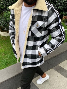 Lapel Pocket Rutet Løs Tykk Stil Herrejakke
