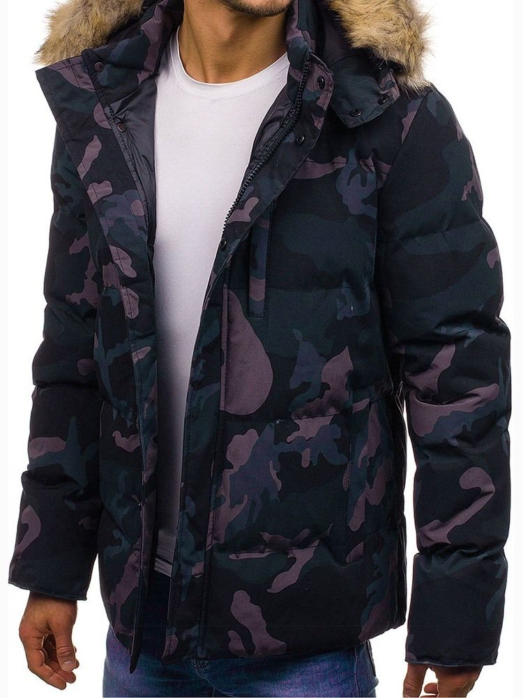 Mid-Length Pocket Camouflage Casual Glidelås Menns Dunjakke