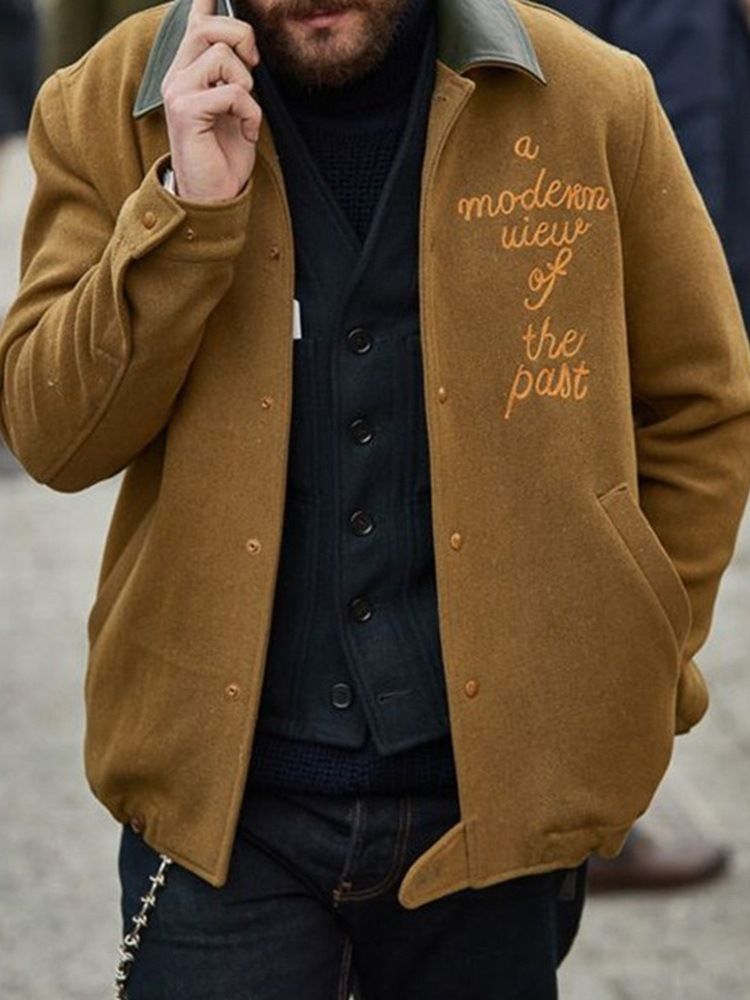 Patchwork Lapel Color Block Vinter Løs Jakke