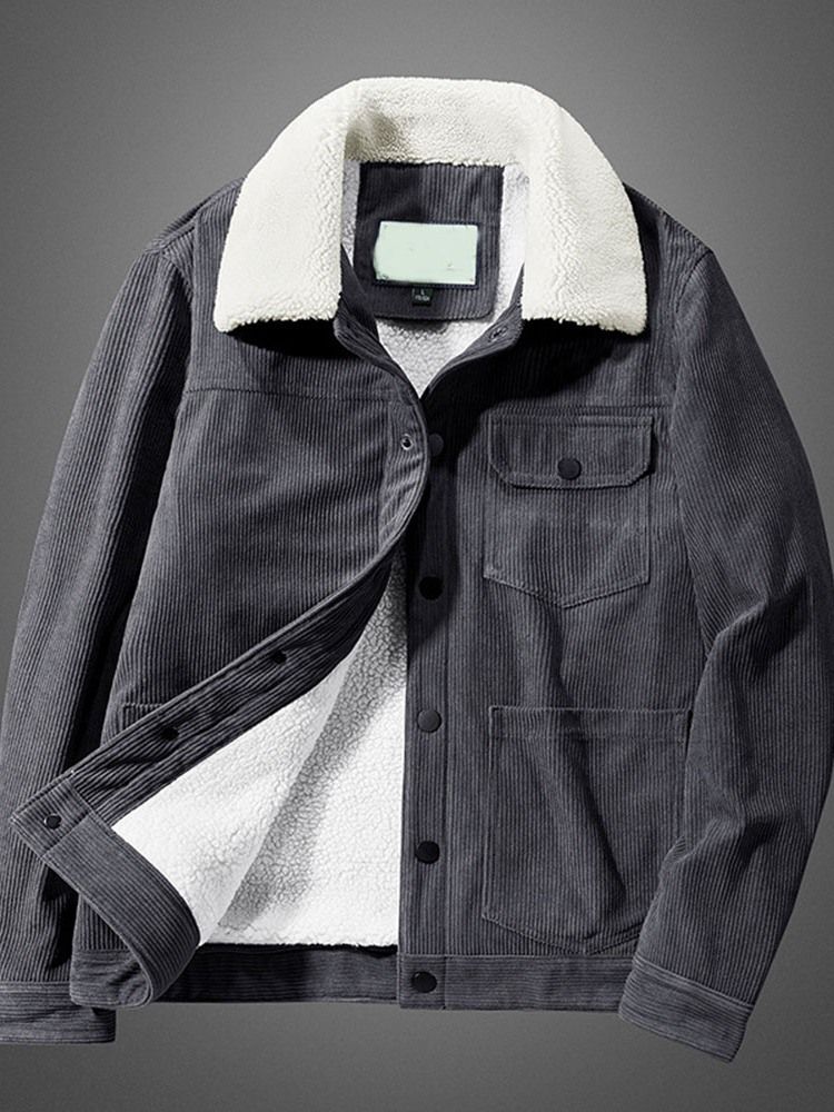 Pocket Lapel Fleece Enkel-Breasted Løs Jakke