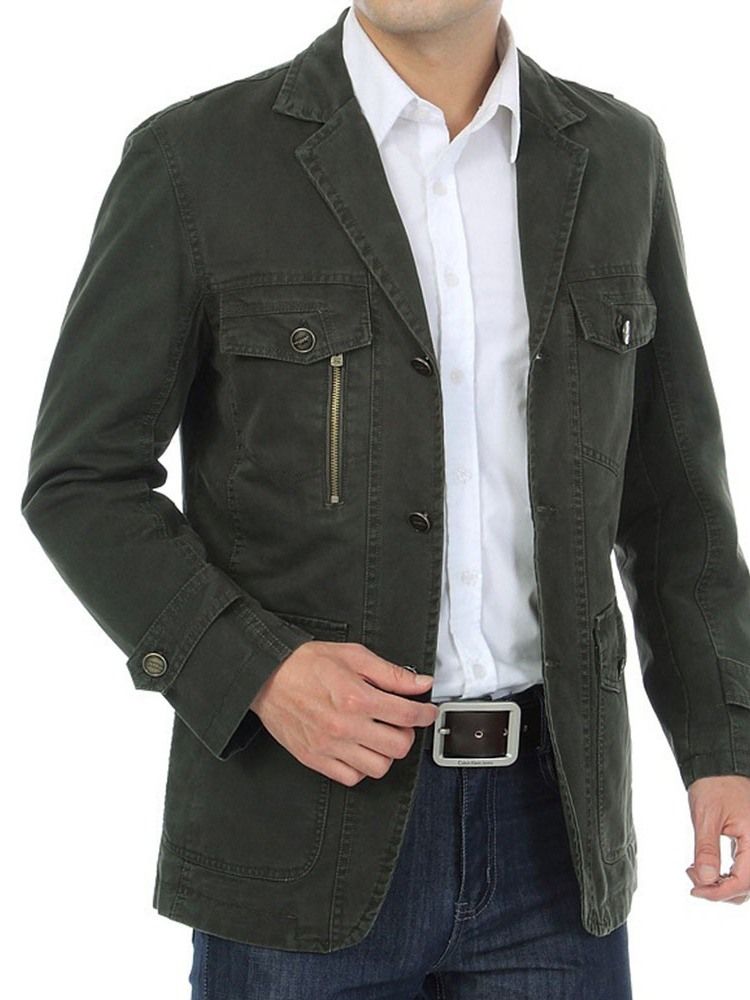 Pocket Plain Lapel Casual Høstjakke