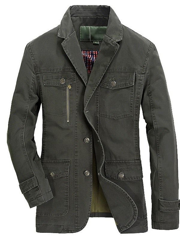 Pocket Plain Lapel Casual Høstjakke