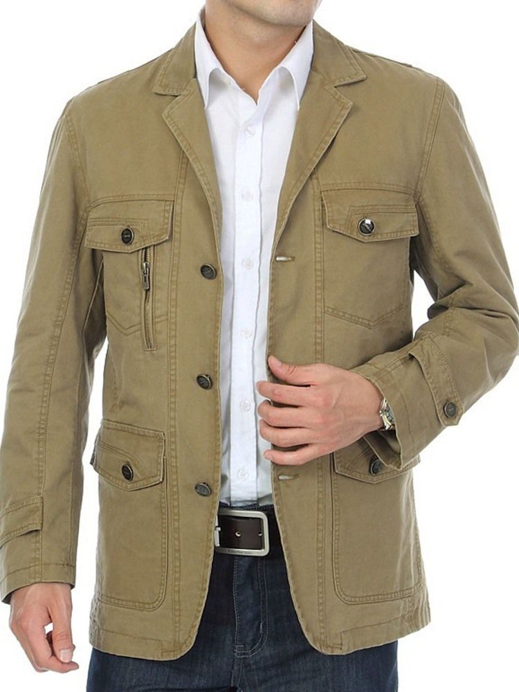 Pocket Plain Lapel Casual Høstjakke