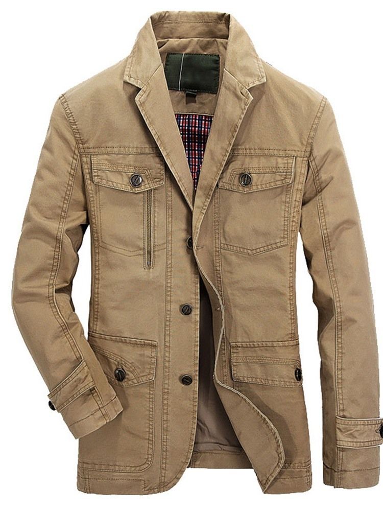 Pocket Plain Lapel Casual Høstjakke