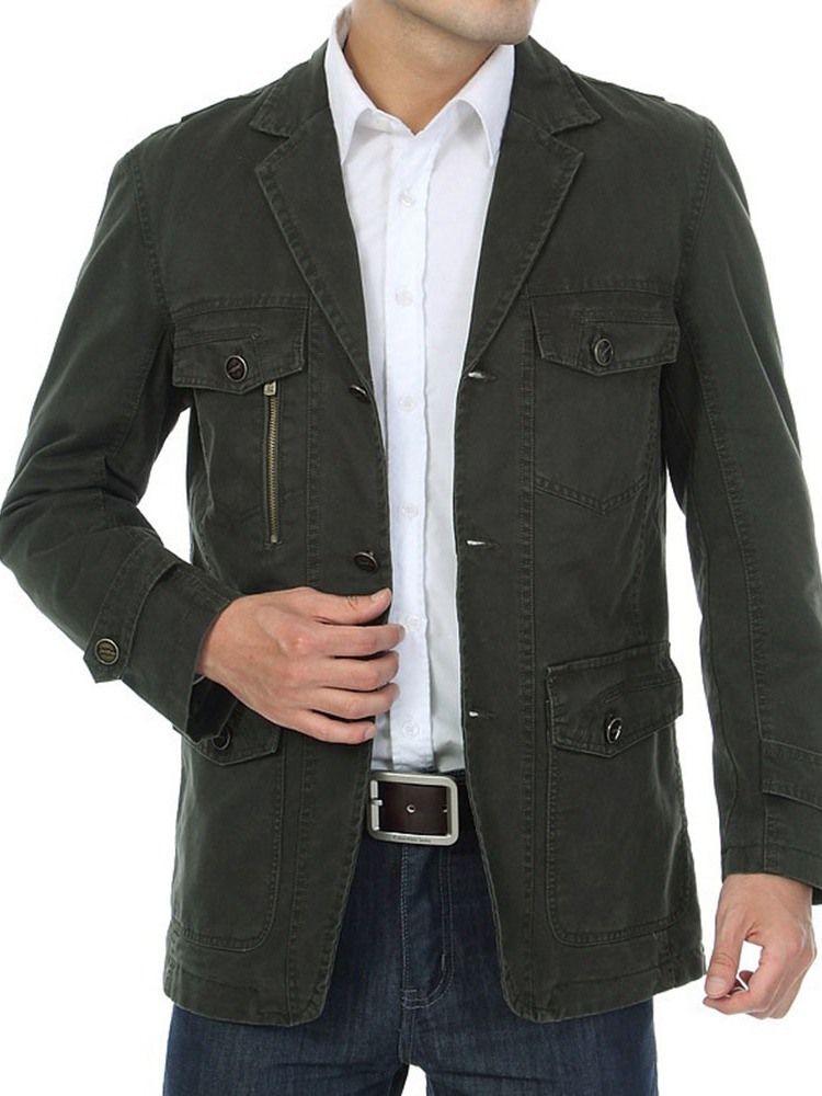Pocket Plain Lapel Casual Høstjakke