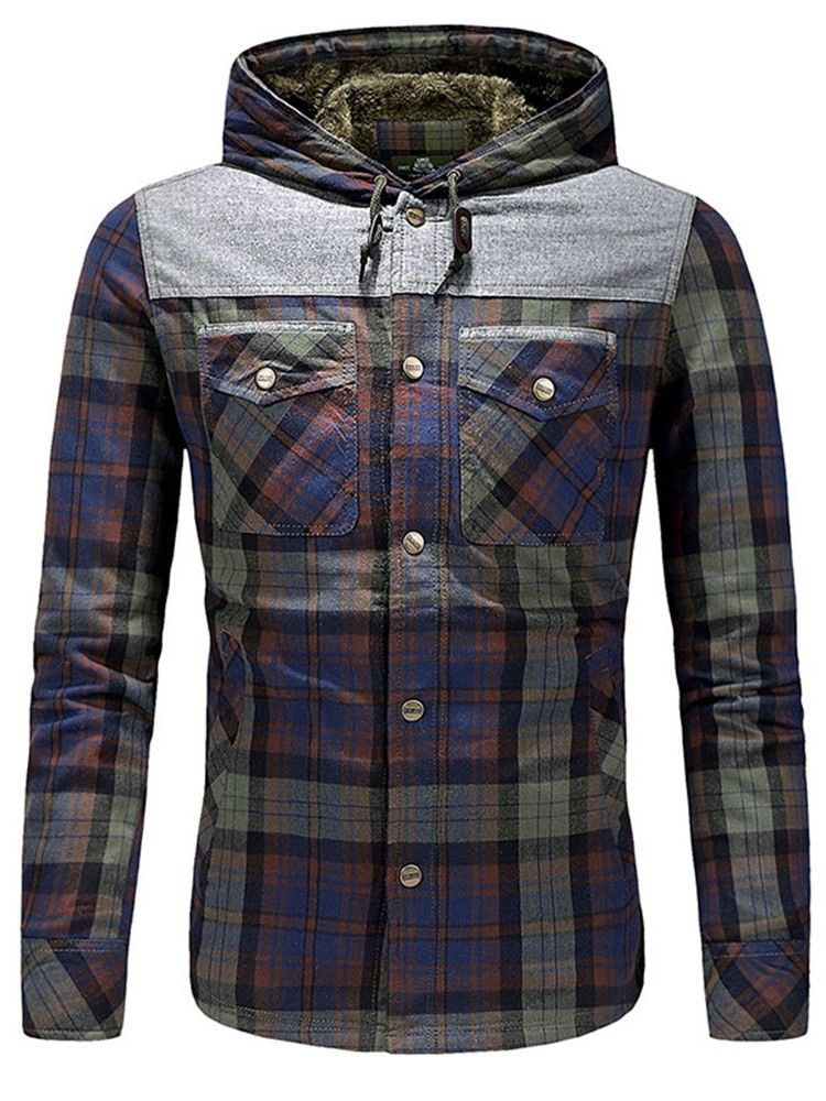 Rutete Fleece Lappeteppe Vinter Fritidsjakke For Menn