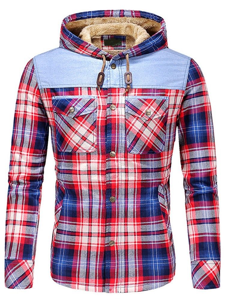 Rutete Fleece Lappeteppe Vinter Fritidsjakke For Menn