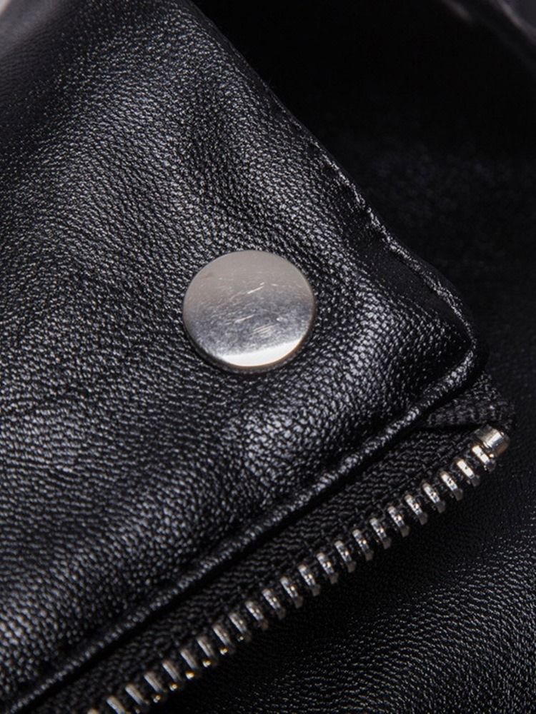 Standard Vanlig Lapel Glidelås Mote Skinnjakke