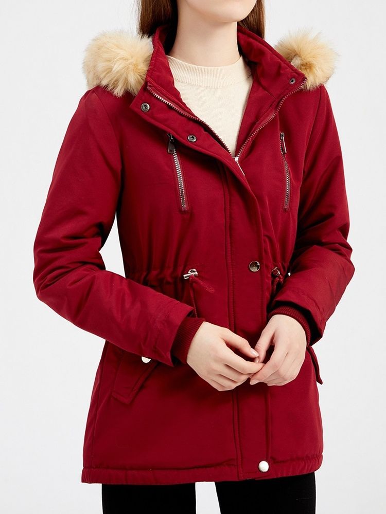 Enkel-Breasted Slim Pocket Mid-Length Polstret Jakke